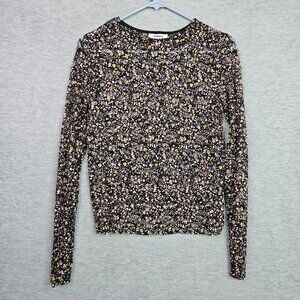 Bongo Women's Mesh Floral Printed Pull-over Long Sleeve Tops Size M